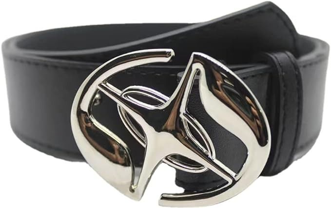 Sleek Black Leather Belt with Futuristic Silver Buckle