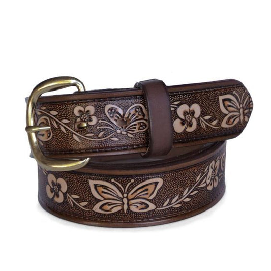 Premium Leather Belt with Butterfly Pattern and Chrome Buckle – Elegance in Every Detail